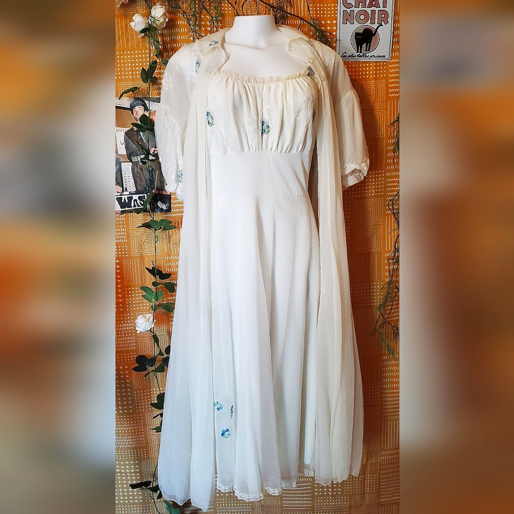 Rare 1950s Harvey Woods Nylon nightgown 2 pcs set